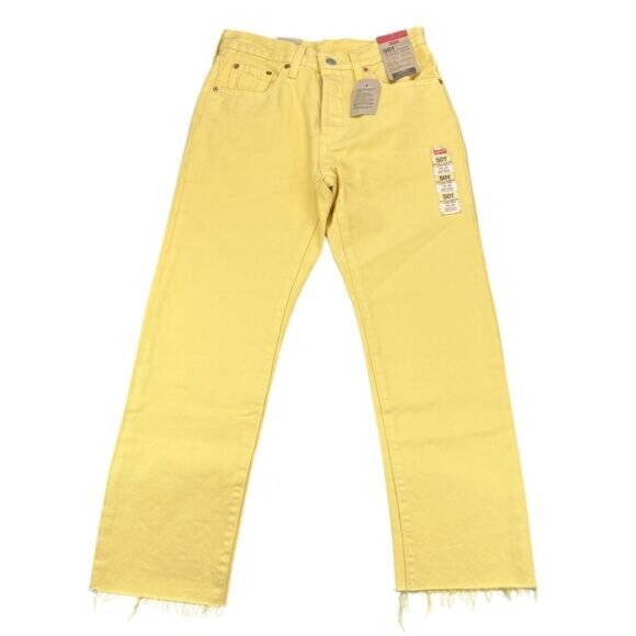 NWT LEVI'S 501 Jeans Straight Fit Cropped Women's Size 25 Yellow - Picture 2 of 9